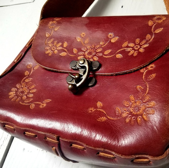 Handbags - Vintage Leather Floral Hand Tooled Bag